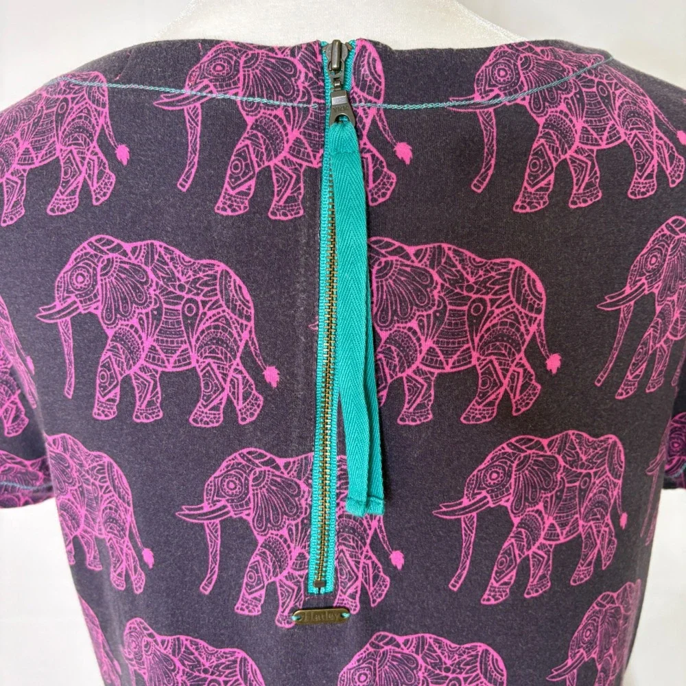 Hatley Dress Elephant Print Short Sleeve Shift Medium Pink Purple Summer